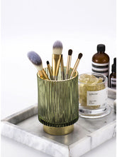 Load image into Gallery viewer, Desktop Retro Dark Green Gold Rim Glass Pen Holder Makeup Brush
