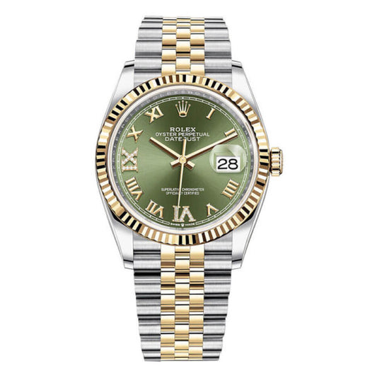 Rolex Datejust 36 126233 VI IX Green Roman Diamond Dial Yellow Gold Steel Jubilee