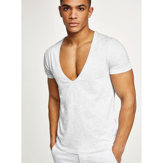 Men Deep V Neck Short Sleeve Tshirt