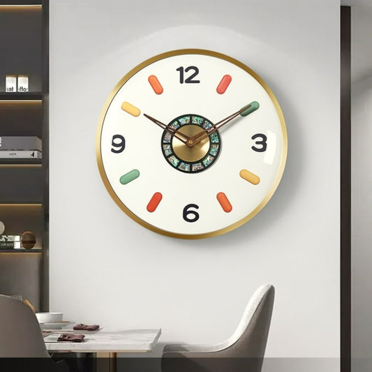 Brass Solid Wood Pointer Wall Clock Light Luxury Abalone Shell